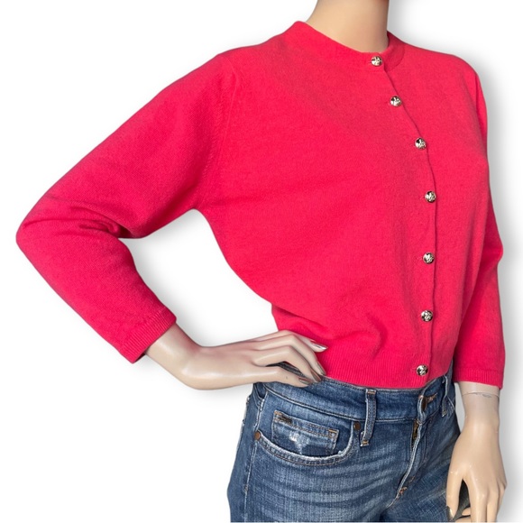Pringle 60s Vintage Cropped Cardigan Sweater Coral Pink Wool NOS Pinup S XS M - Picture 4 of 8